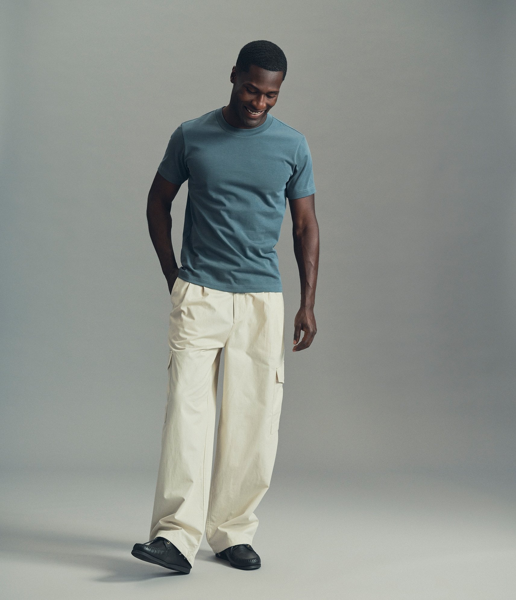 Model wearing our cotton t-shirt in stormy weather